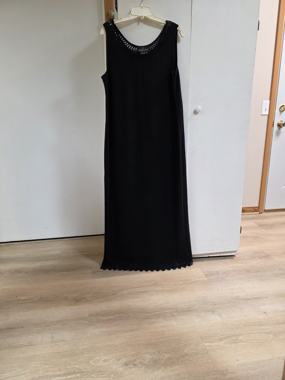 Carole Little Black Sleeveless Maxi Dress with Lace Trim Details